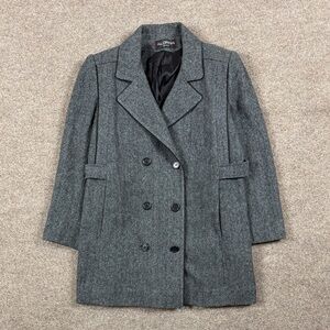 Vintage Alorna Grey Herringbone Wool Double Breasted Pea Coat Womens XL USA Made